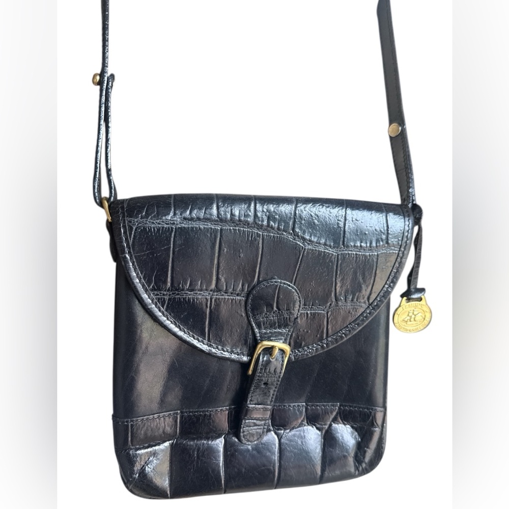 Vintage Brahmin Black Crocodile-Embossed Women's Leather Crossbody